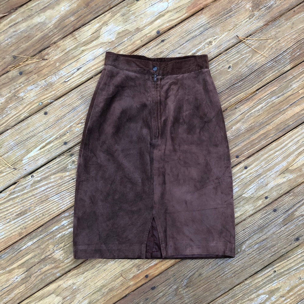 Vintage Ann Taylor brown suede midi pencil skirt 4 - Picture 7 of 7